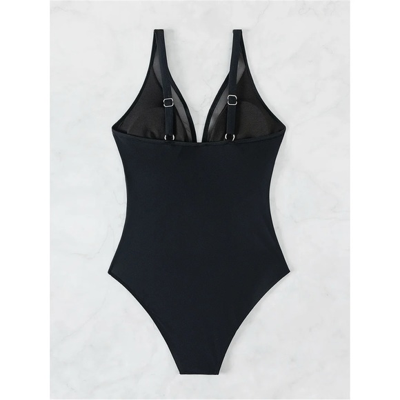 Black One-Piece Swimsuit with Sheer Waist Panel - Picture 13 of 16
